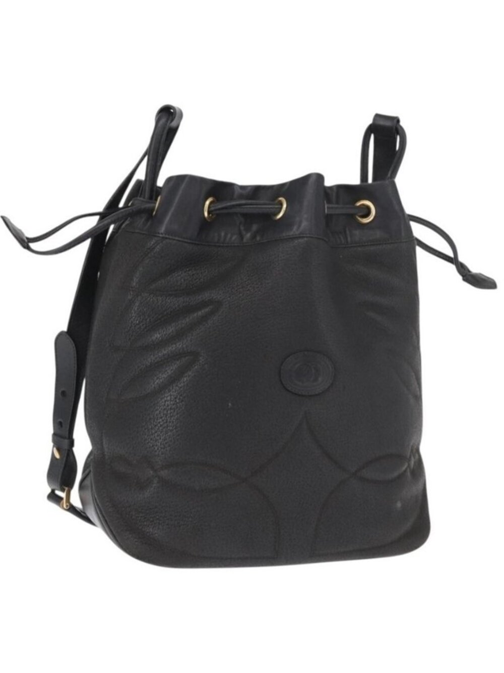 Authentic GUCCI Shoulder Bag Leather Black Gold
